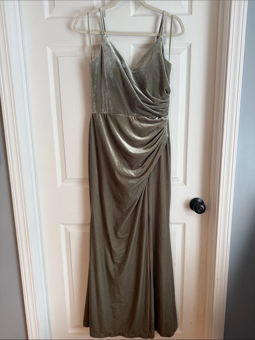 Revelry Olive Green Velvet Drape Maxi Dress